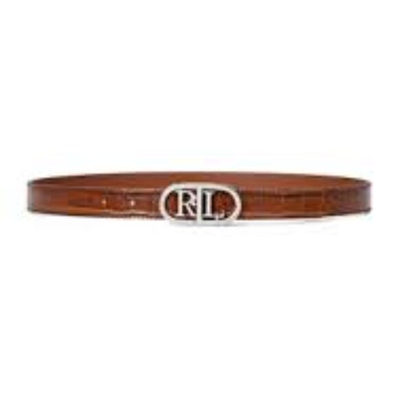 Lauren Ralph Lauren 1" Logo Reversible Croco Embossed Skinny Leather Belt - Picture 2 of 2